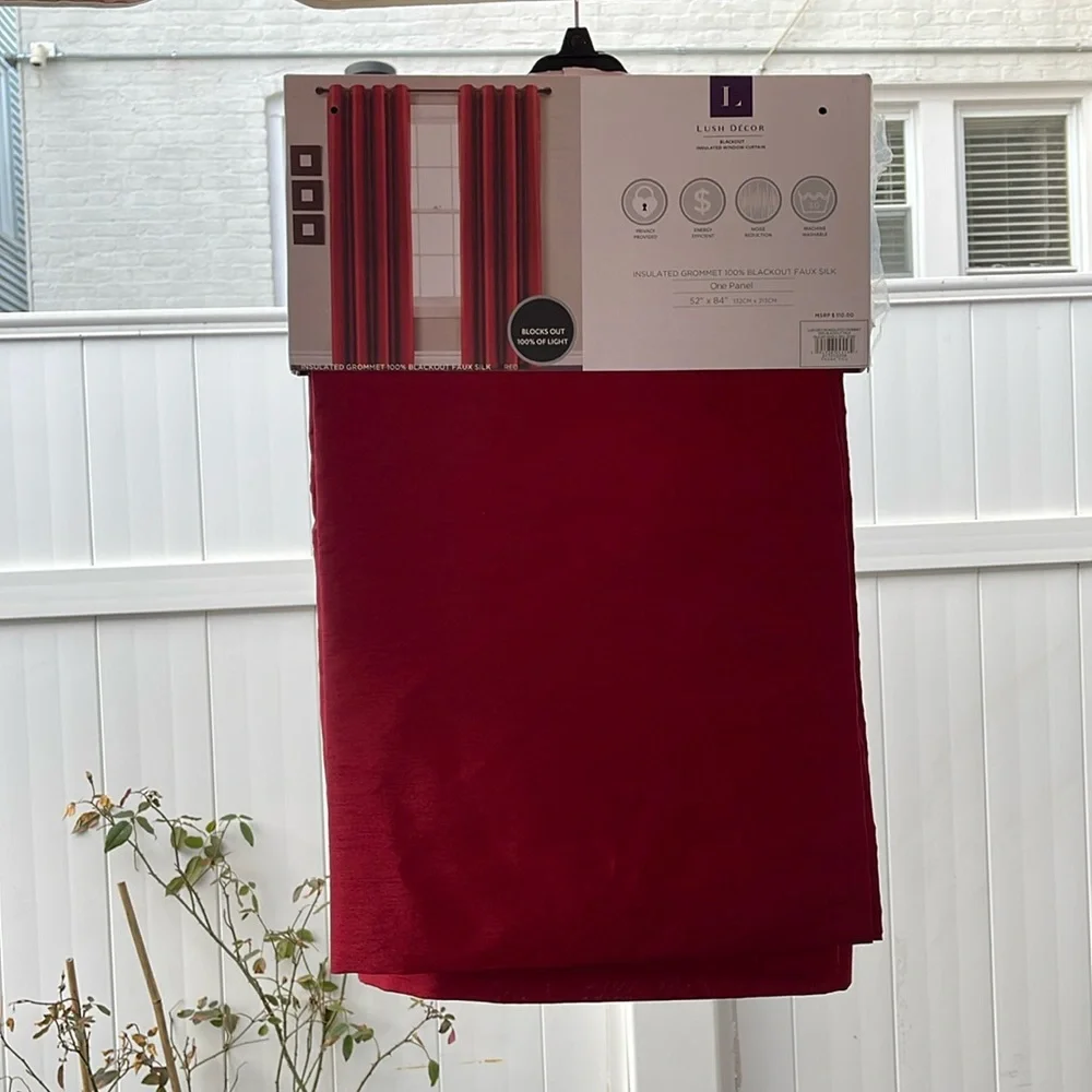 Lush Decor - Red Insulated Grommet 100% Blackout Faux Silk Window Curtain Panel